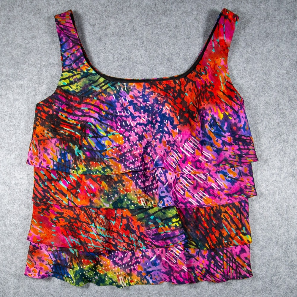 Alex Evenings 2X Vibrant Neon Abstract Tiered Ruffle Top & Jacket Set